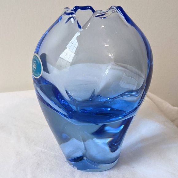 Vintage Accents Vintage Blueart Glass Paperweight Vase Pinched